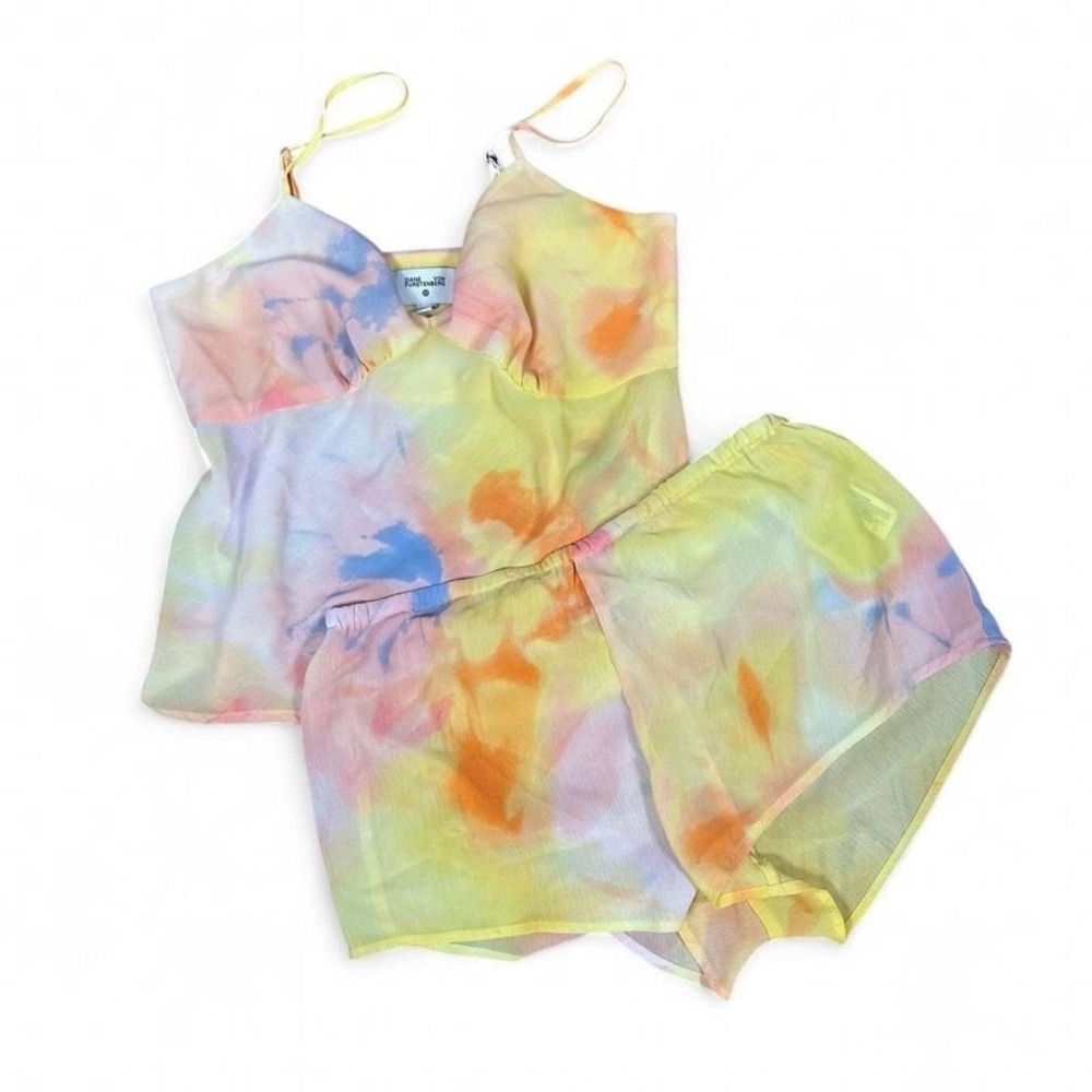 Diane Von Furstenburg Two Piece Cami Top Shorts Lounge Set Womens S Sunset Print
